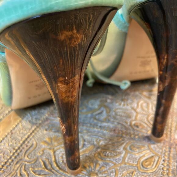 Escada Heals shoes size 6 open toe lace up Coquette tortoise pastel mint NEW - Picture 6 of 10